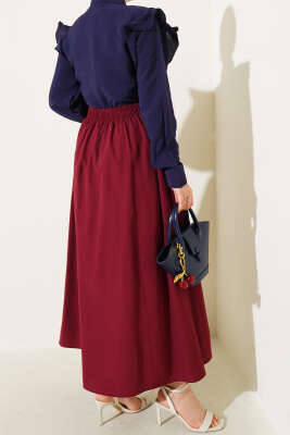 Bel Lastikli Terikoton Etek Bordo - Uzun Etek