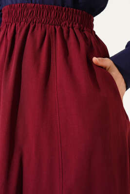 Bel Lastikli Terikoton Etek Bordo - Uzun Etek