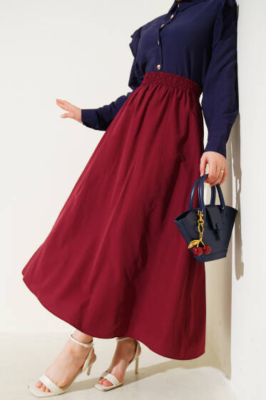 Bel Lastikli Terikoton Etek Bordo - Yılın Fırsatı 