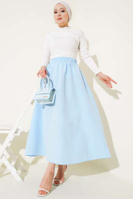 Bel Lastikli Terikoton Etek Buz Mavisi - Uzun Etek