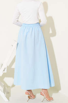 Bel Lastikli Terikoton Etek Buz Mavisi - Uzun Etek