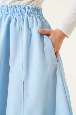 Bel Lastikli Terikoton Etek Buz Mavisi - Uzun Etek