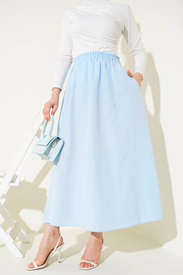 Bel Lastikli Terikoton Etek Buz Mavisi - Yılın Fırsatı 