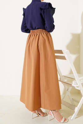 Bel Lastikli Terikoton Etek Camel - Uzun Etek