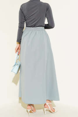 Bel Lastikli Terikoton Etek Gri - Uzun Etek