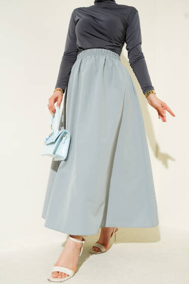 Bel Lastikli Terikoton Etek Gri - Uzun Etek
