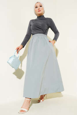 Bel Lastikli Terikoton Etek Gri - Uzun Etek