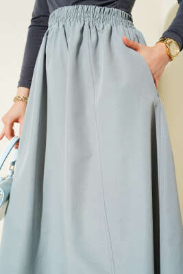 Bel Lastikli Terikoton Etek Gri - Uzun Etek