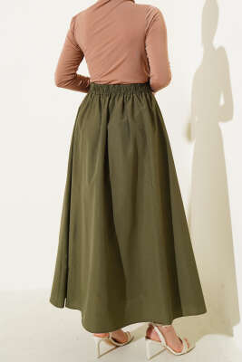 Bel Lastikli Terikoton Etek Haki - Uzun Etek