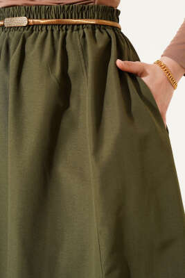 Bel Lastikli Terikoton Etek Haki - Uzun Etek