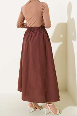 Bel Lastikli Terikoton Etek Kahve - Uzun Etek