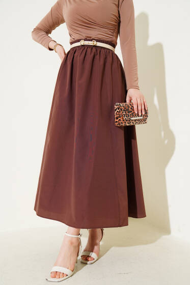 Bel Lastikli Terikoton Etek Kahve - Yılın Fırsatı 
