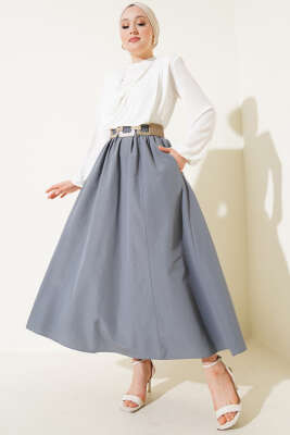 Bel Lastikli Terikoton Etek Kayrak Grisi - Uzun Etek