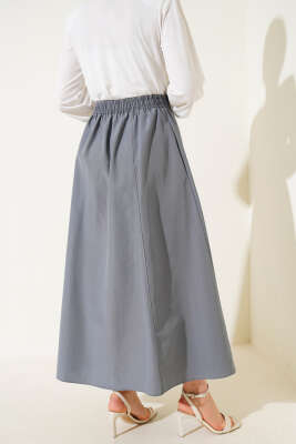 Bel Lastikli Terikoton Etek Kayrak Grisi - Uzun Etek