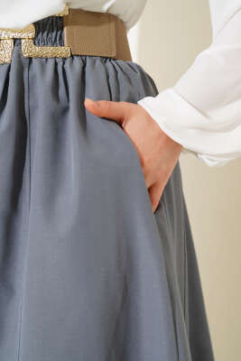 Bel Lastikli Terikoton Etek Kayrak Grisi - Uzun Etek