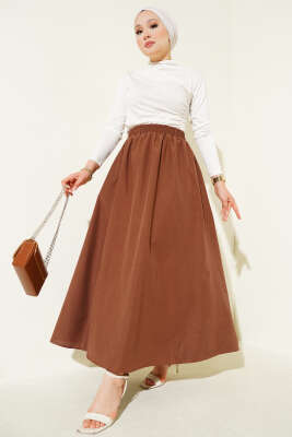 Bel Lastikli Terikoton Etek Kestane - Uzun Etek