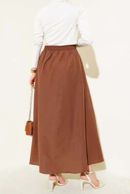 Bel Lastikli Terikoton Etek Kestane - Uzun Etek