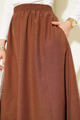 Bel Lastikli Terikoton Etek Kestane - Uzun Etek