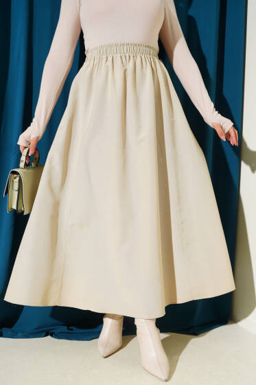 Bel Lastikli Terikoton Etek Kum Bej - Etek