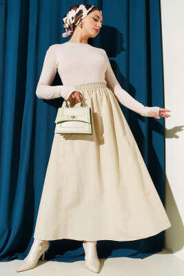 Bel Lastikli Terikoton Etek Kum Bej - Etek