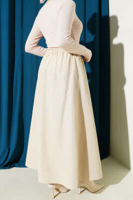 Bel Lastikli Terikoton Etek Kum Bej - Etek