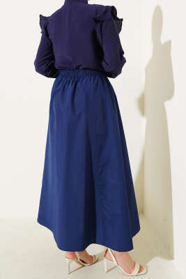 Bel Lastikli Terikoton Etek Lacivert - Uzun Etek