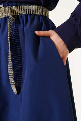 Bel Lastikli Terikoton Etek Lacivert - Uzun Etek