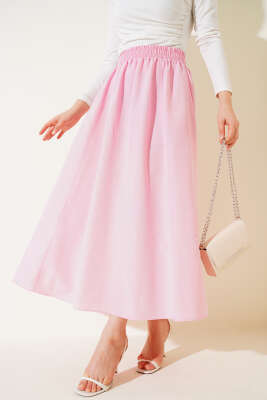 Bel Lastikli Terikoton Etek Pembe