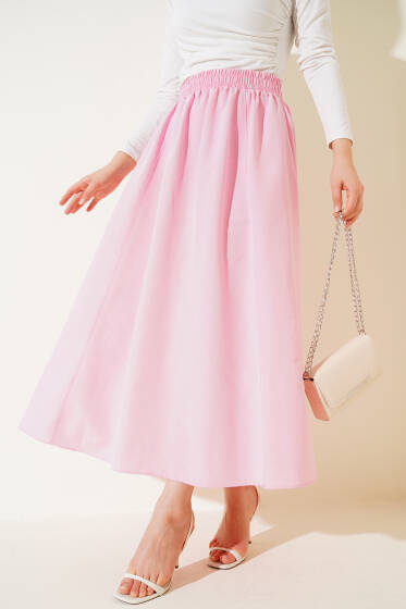 Bel Lastikli Terikoton Etek Pembe - Yılın Fırsatı 