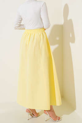 Bel Lastikli Terikoton Etek Sarı - Uzun Etek