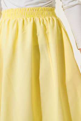 Bel Lastikli Terikoton Etek Sarı - Uzun Etek