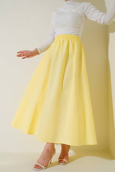 Bel Lastikli Terikoton Etek Sarı - Yılın Fırsatı 