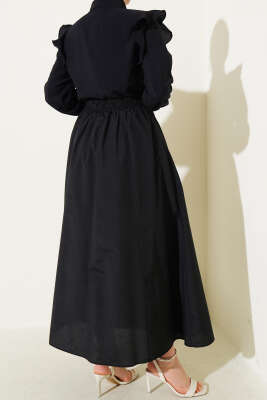 Bel Lastikli Terikoton Etek Siyah - Uzun Etek