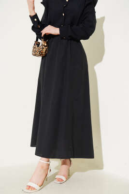 Bel Lastikli Terikoton Etek Siyah 