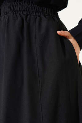 Bel Lastikli Terikoton Etek Siyah - Uzun Etek
