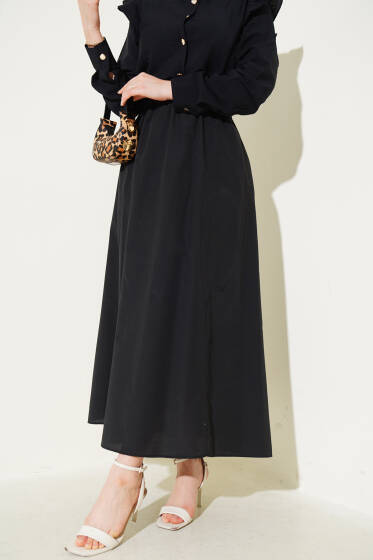 Bel Lastikli Terikoton Etek Siyah - Yılın Fırsatı 