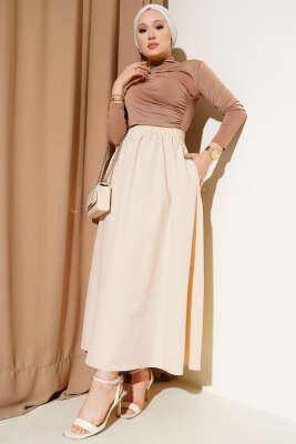 Bel Lastikli Terikoton Etek Taş - Uzun Etek