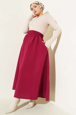 Bel Lastikli Terikoton Etek Vişne - Etek