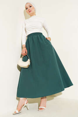 Bel Lastikli Terikoton Etek Zümrüt - Uzun Etek