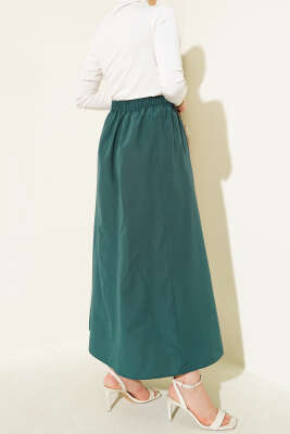 Bel Lastikli Terikoton Etek Zümrüt - Uzun Etek