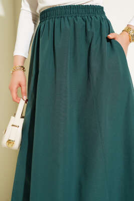 Bel Lastikli Terikoton Etek Zümrüt - Uzun Etek