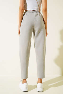 Bel Lastikli Üç İplik Pantolon Gri - Kadın Giyim Modelleri