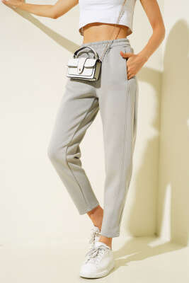 Bel Lastikli Üç İplik Pantolon Gri - DİVON