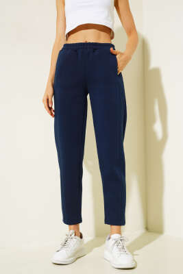 Bel Lastikli Üç İplik Pantolon Lacivert - Kadın Giyim Modelleri