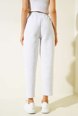 Bel Lastikli Üç İplik Pantolon Melanj Gri - Kadın Giyim Modelleri