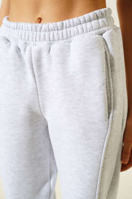 Bel Lastikli Üç İplik Pantolon Melanj Gri - Kadın Giyim Modelleri