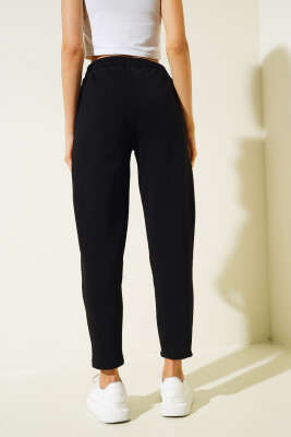 Bel Lastikli Üç İplik Pantolon Siyah - Kadın Giyim Modelleri