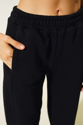 Bel Lastikli Üç İplik Pantolon Siyah - Kadın Giyim Modelleri