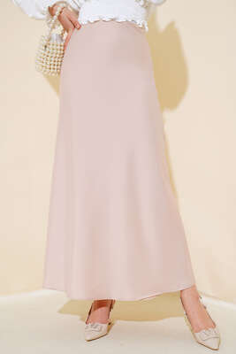 Bel Lastikli Uzun Saten Etek Bej - Uzun Etek