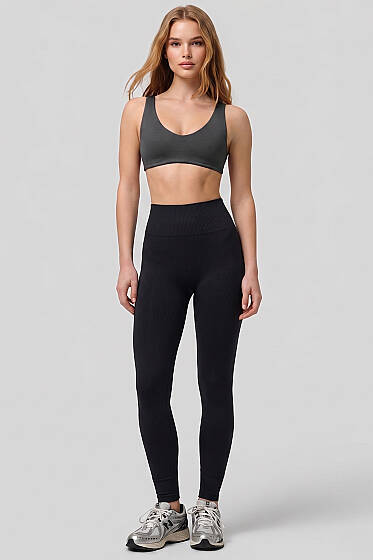 Bel Lastikli Uzun Spor Tayt Siyah - Sporcu Sütyeni 